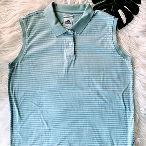 Adidas Blue Top Sleeveless Collared Striped size Large